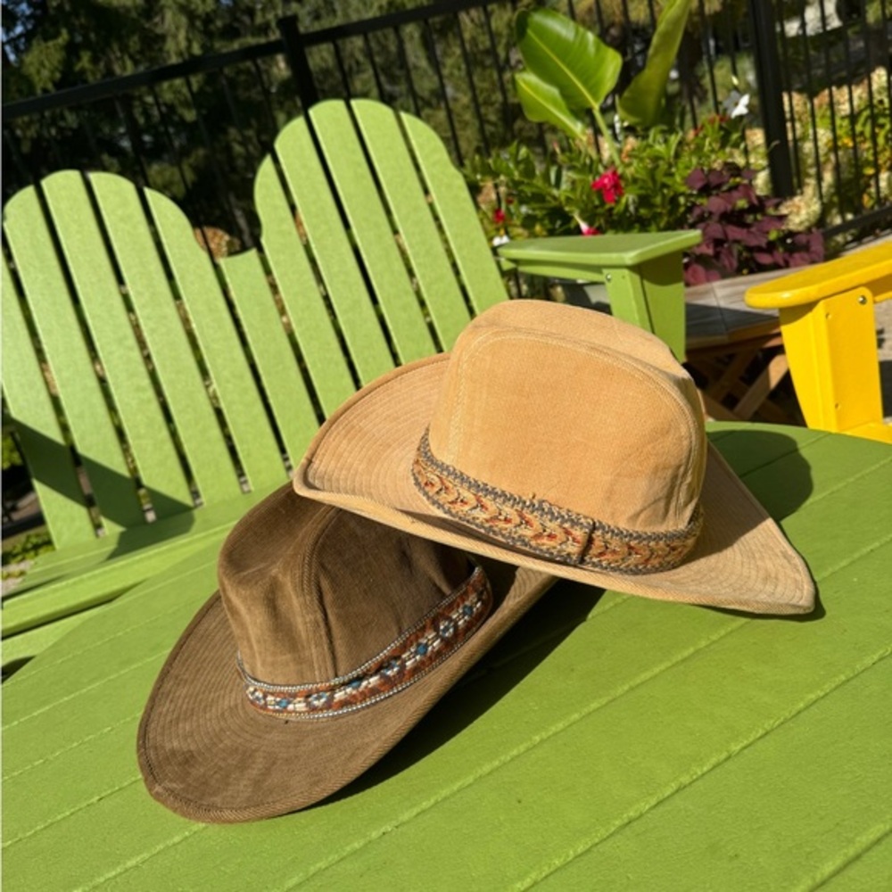 Vintage 70’s Longhorn light brown corduroy banded cowboy hat NWOT size M 7-71/8 - Picture 5 of 9